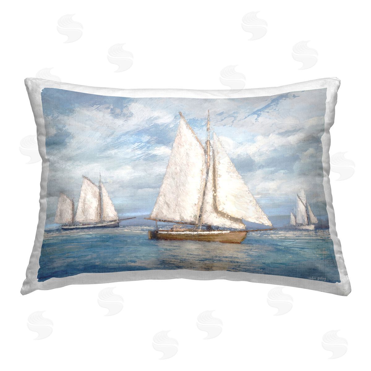 Amber Sterling Sailboat Trio Impression Printed Plush Polyester Throw Pillow