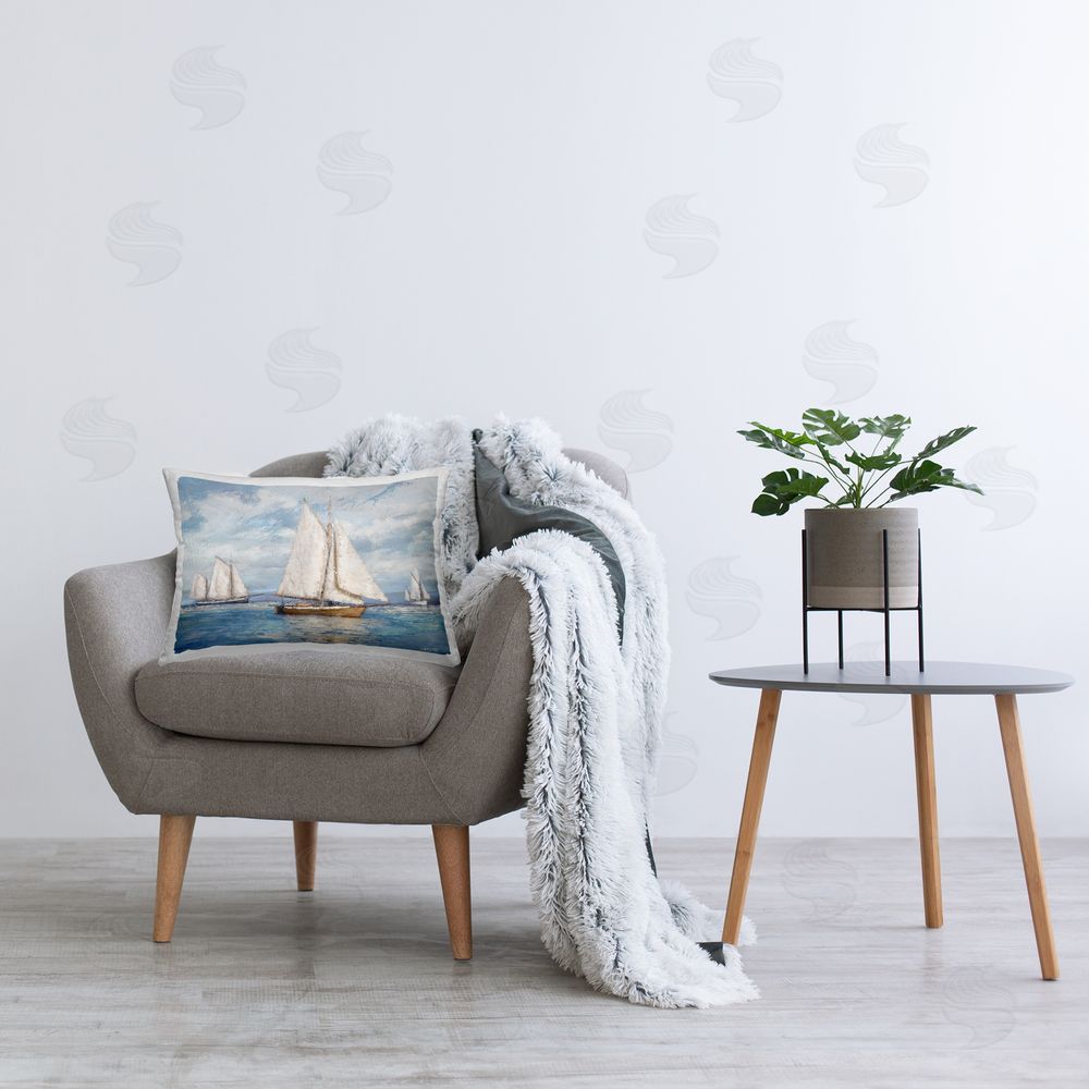 Amber Sterling Sailboat Trio Impression Printed Plush Polyester Throw Pillow On Chair