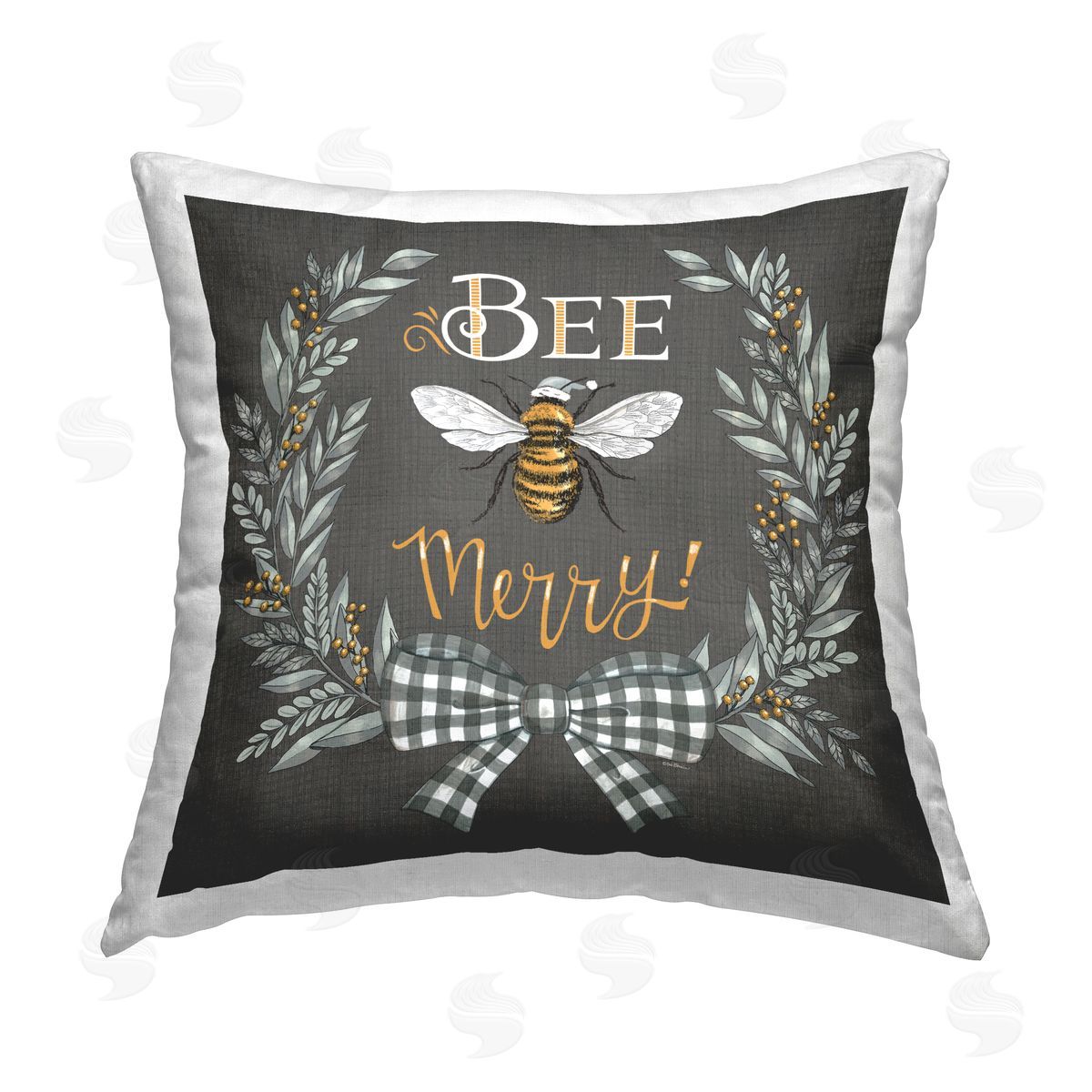 Deb Strain Bee Merry with Garland Printed Plush Polyester Throw Pillow