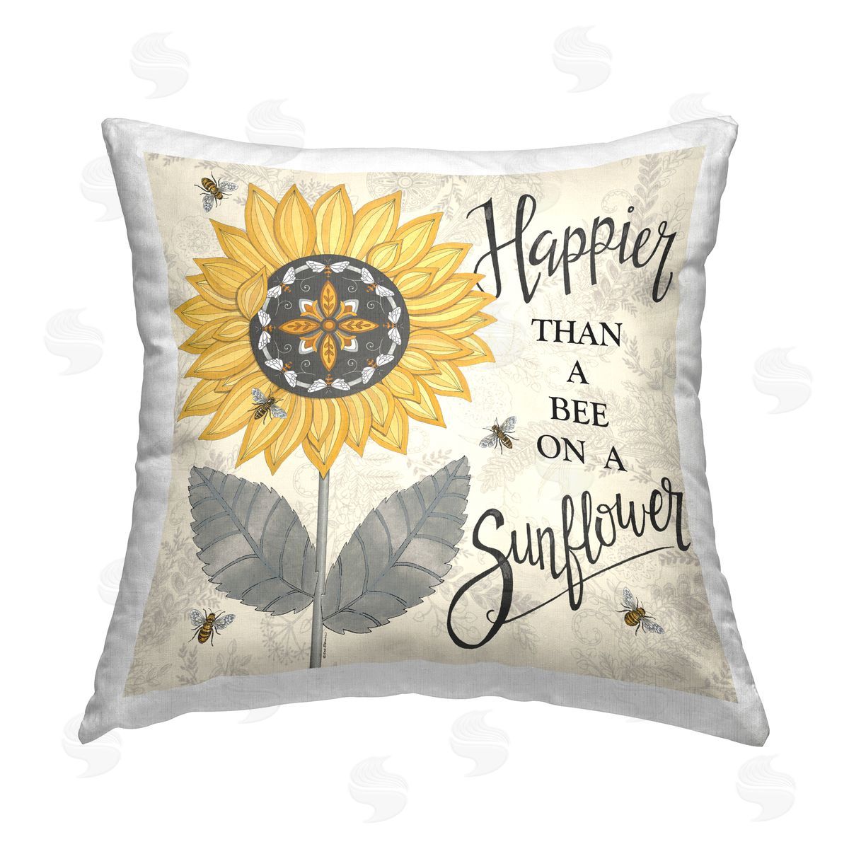 Deb Strain Happier Than Bee & Sunflower Printed Plush Polyester Throw Pillow