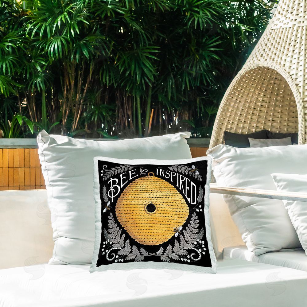 Deb Strain Bee Inspired with Hive Outdoor Quick-Dry Polyester Printed Throw Pillow in Back Yard