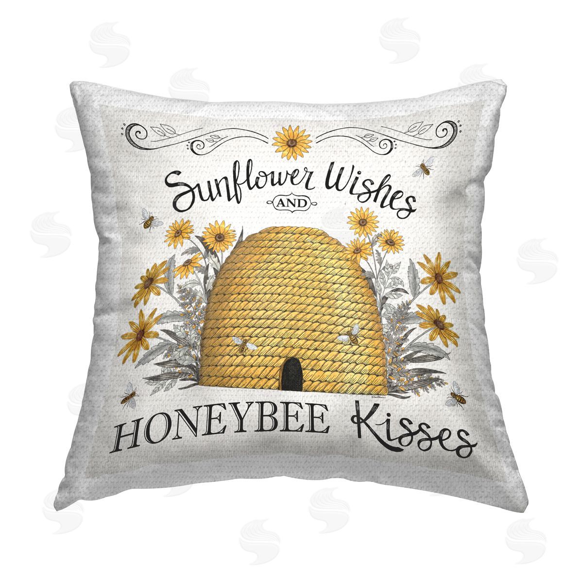 Elizabeth Tyndall Sunflower Wishes Honeybee Kisses Outdoor Quick-Dry Polyester Printed Throw Pillow