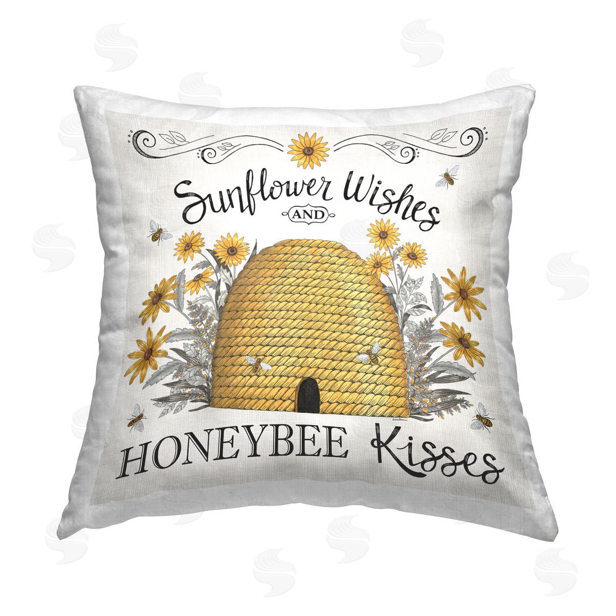 Elizabeth Tyndall Sunflower Wishes Honeybee Kisses Printed Plush Polyester Throw Pillow