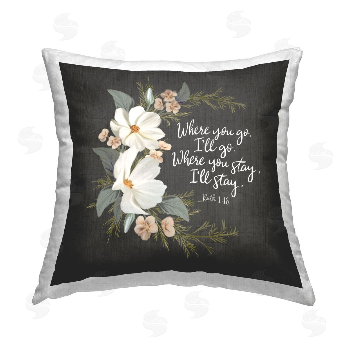 House Fenway Spiritual Scripture with Florals Printed Plush Polyester Throw Pillow