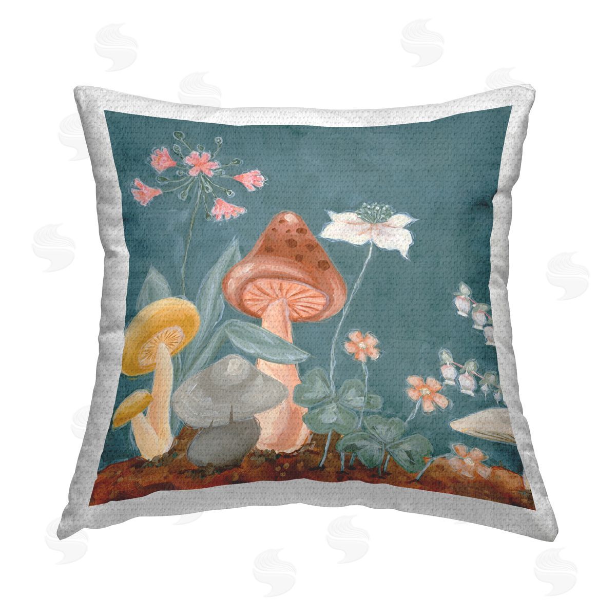 JG Studios Forest Floor Mushrooms Outdoor Quick-Dry Polyester Printed Throw Pillow