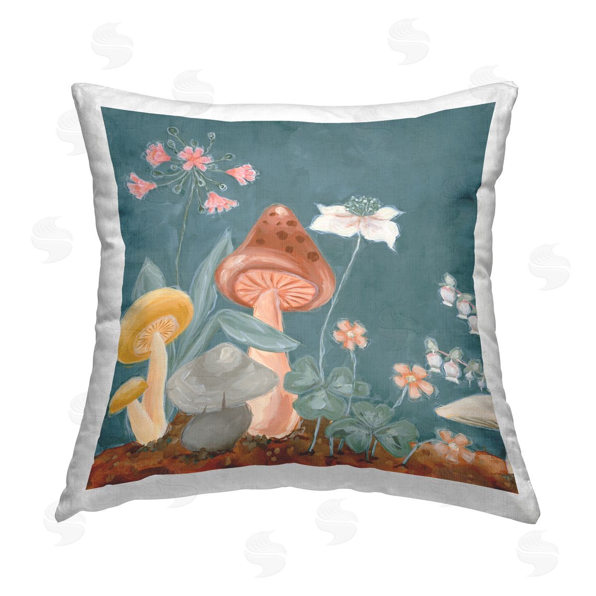 JG Studios Forest Floor Mushrooms Printed Plush Polyester Throw Pillow