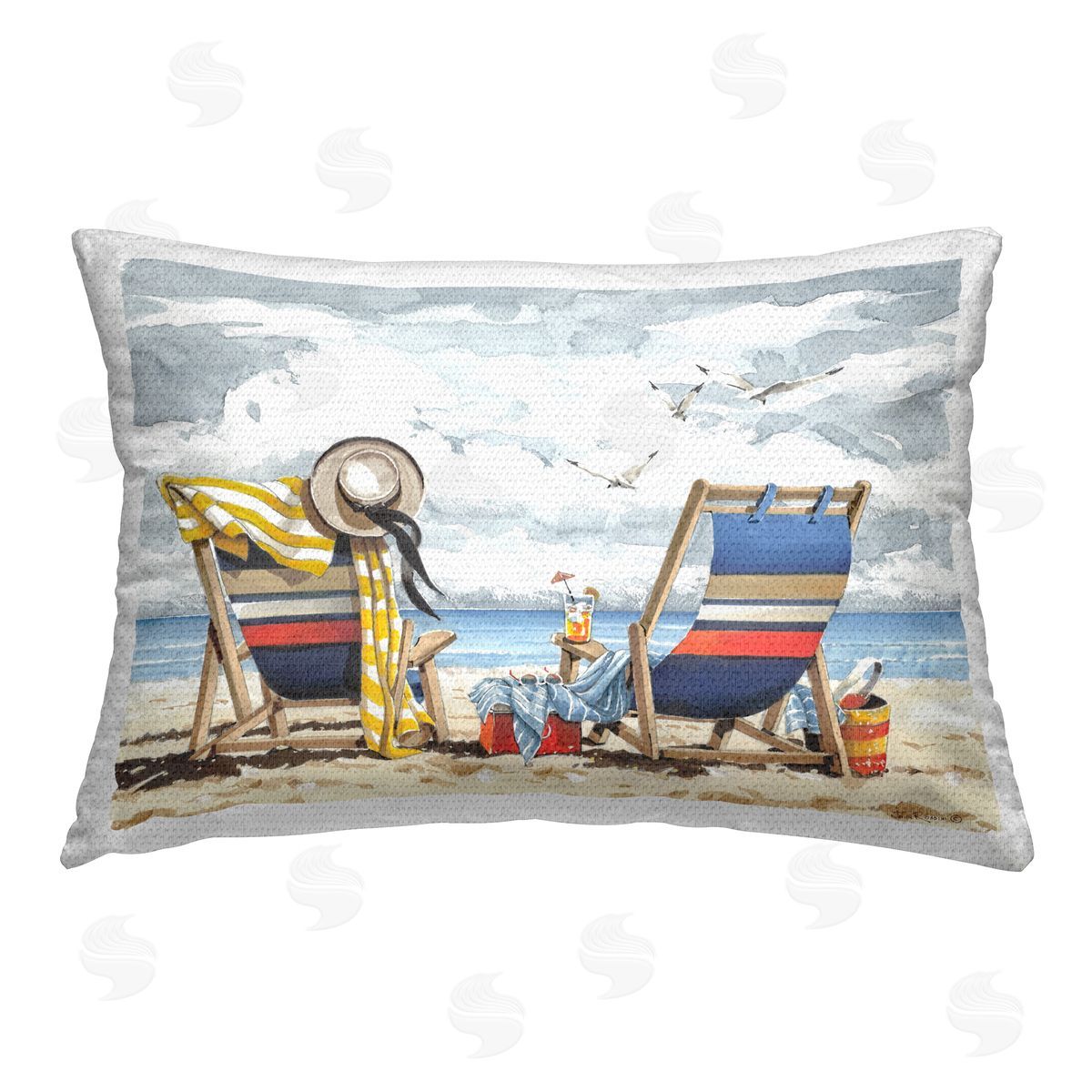 John Rossini Peaceful Beach Chairs Hangout Outdoor Quick-Dry Polyester Printed Throw Pillow
