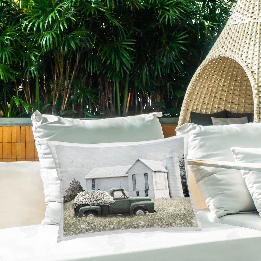 Lori Deiter Rustic Barn & Truck Outdoor Quick-Dry Polyester Printed Throw Pillow in Back Yard