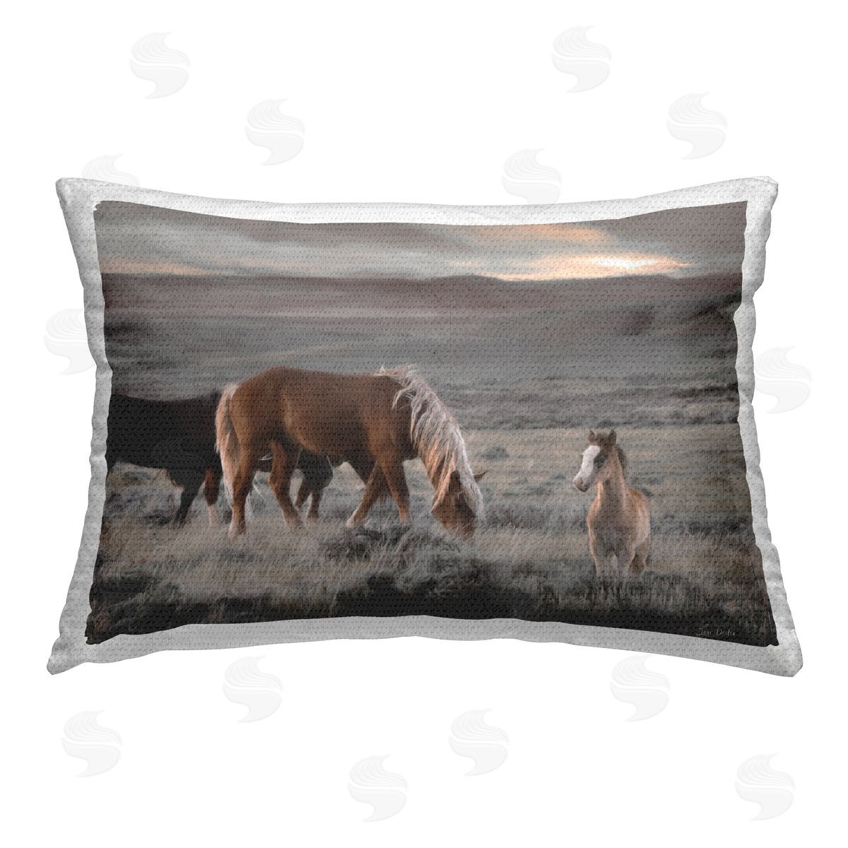 Lori Deiter Country Horses in Valley Outdoor Quick-Dry Polyester Printed Throw Pillow