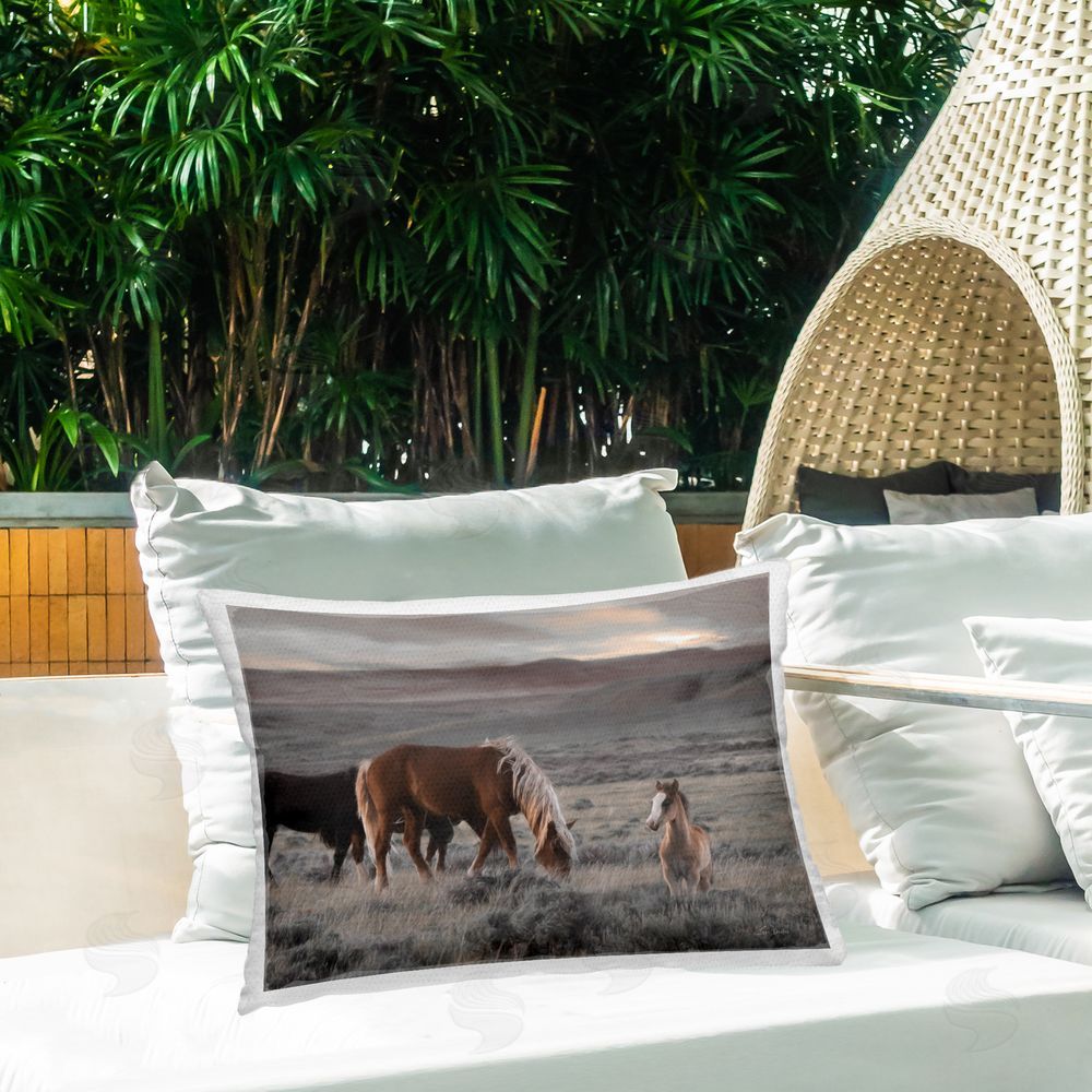 Lori Deiter Country Horses in Valley Outdoor Quick-Dry Polyester Printed Throw Pillow in Back Yard