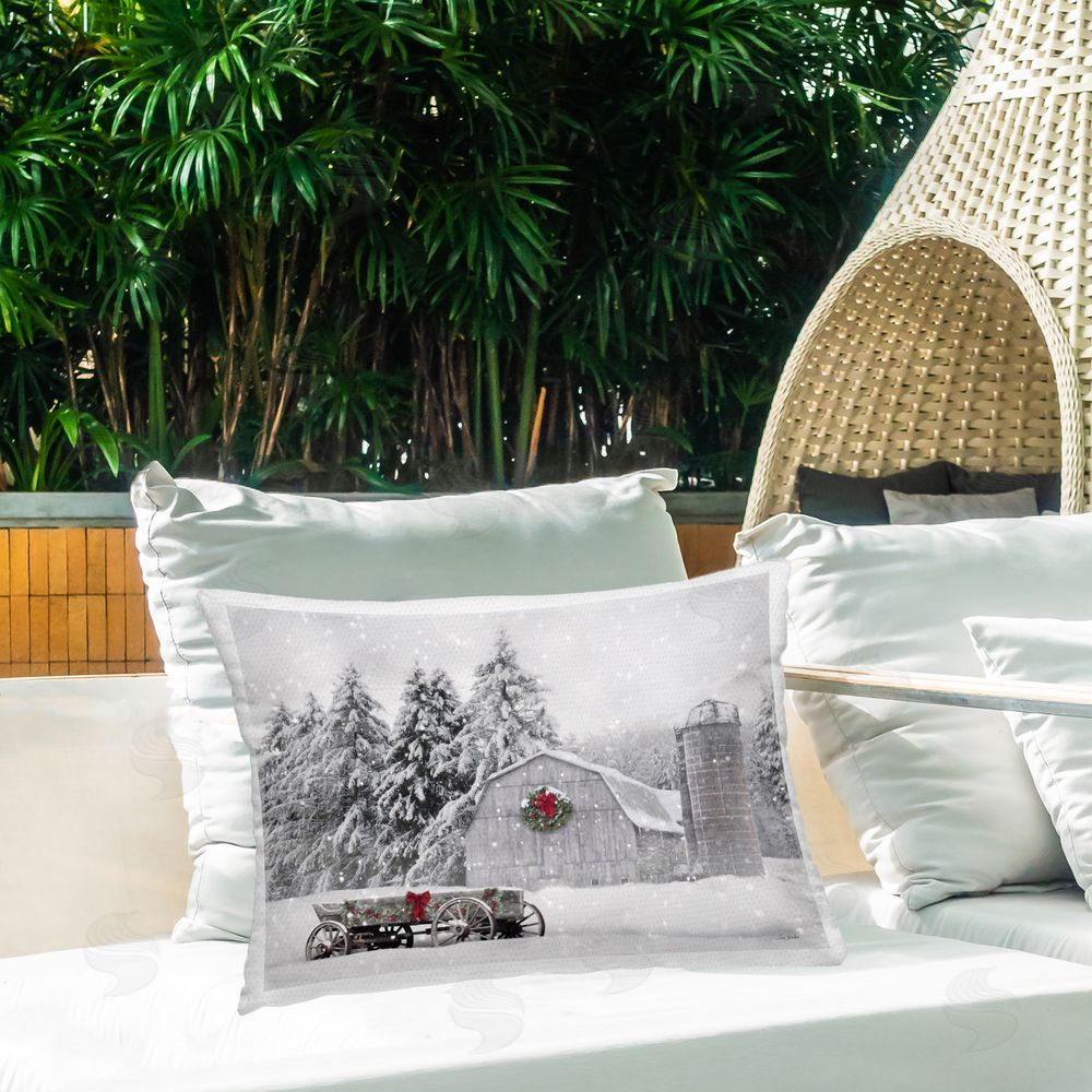 Lori Deiter Snow Covered Farmland Outdoor Quick-Dry Polyester Printed Throw Pillow in Back Yard
