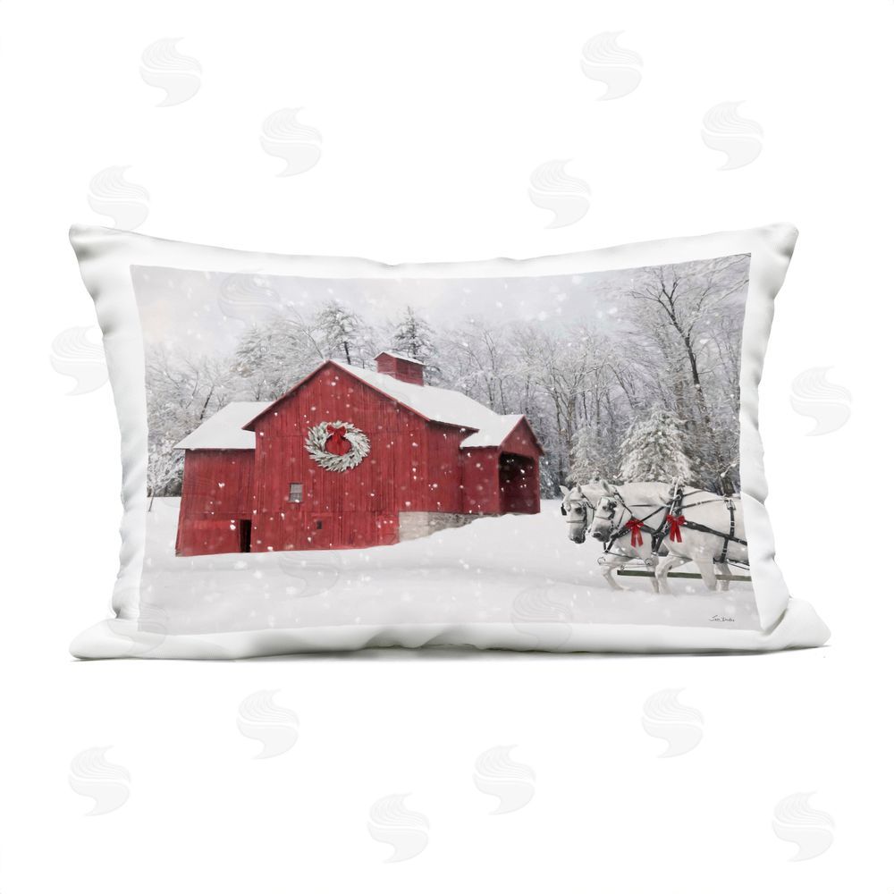 Lori Deiter Snow Covered Red Barn Outdoor Quick-Dry Polyester Printed Throw Pillow