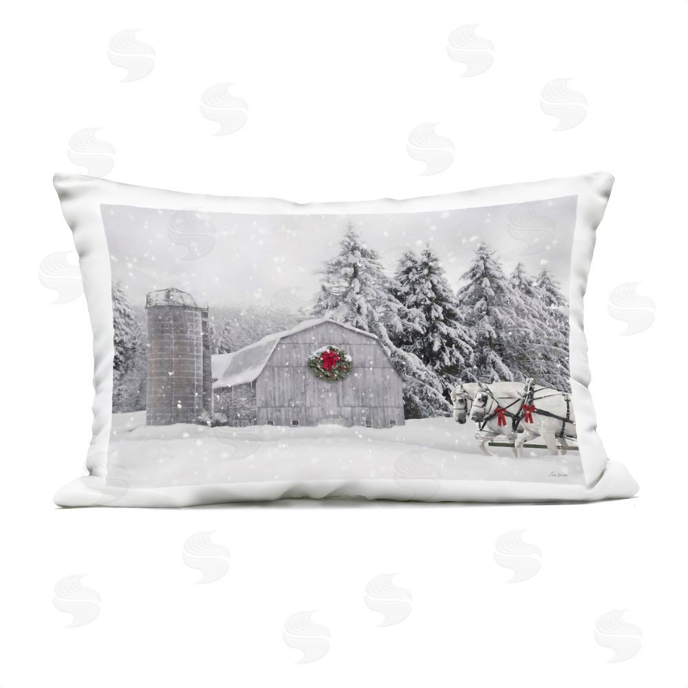 Lori Deiter Snowy Barn & Horses Outdoor Quick-Dry Polyester Printed Throw Pillow