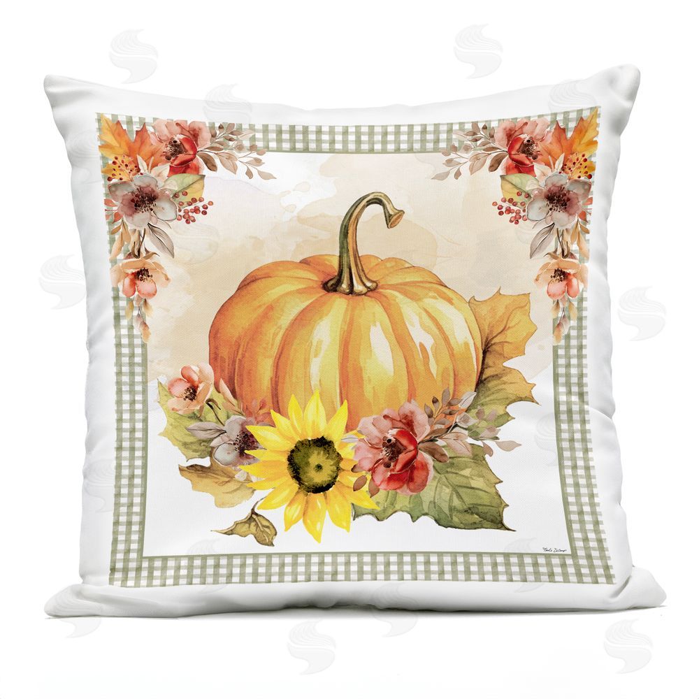 Nicole DeCamp Pumpkin with Flower Accent Outdoor Quick-Dry Polyester Printed Throw Pillow