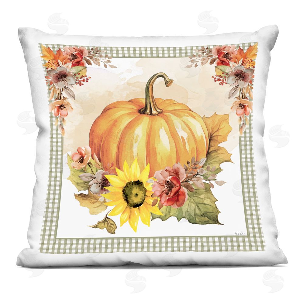 Nicole DeCamp Pumpkin with Flower Accent Printed Plush Polyester Throw Pillow