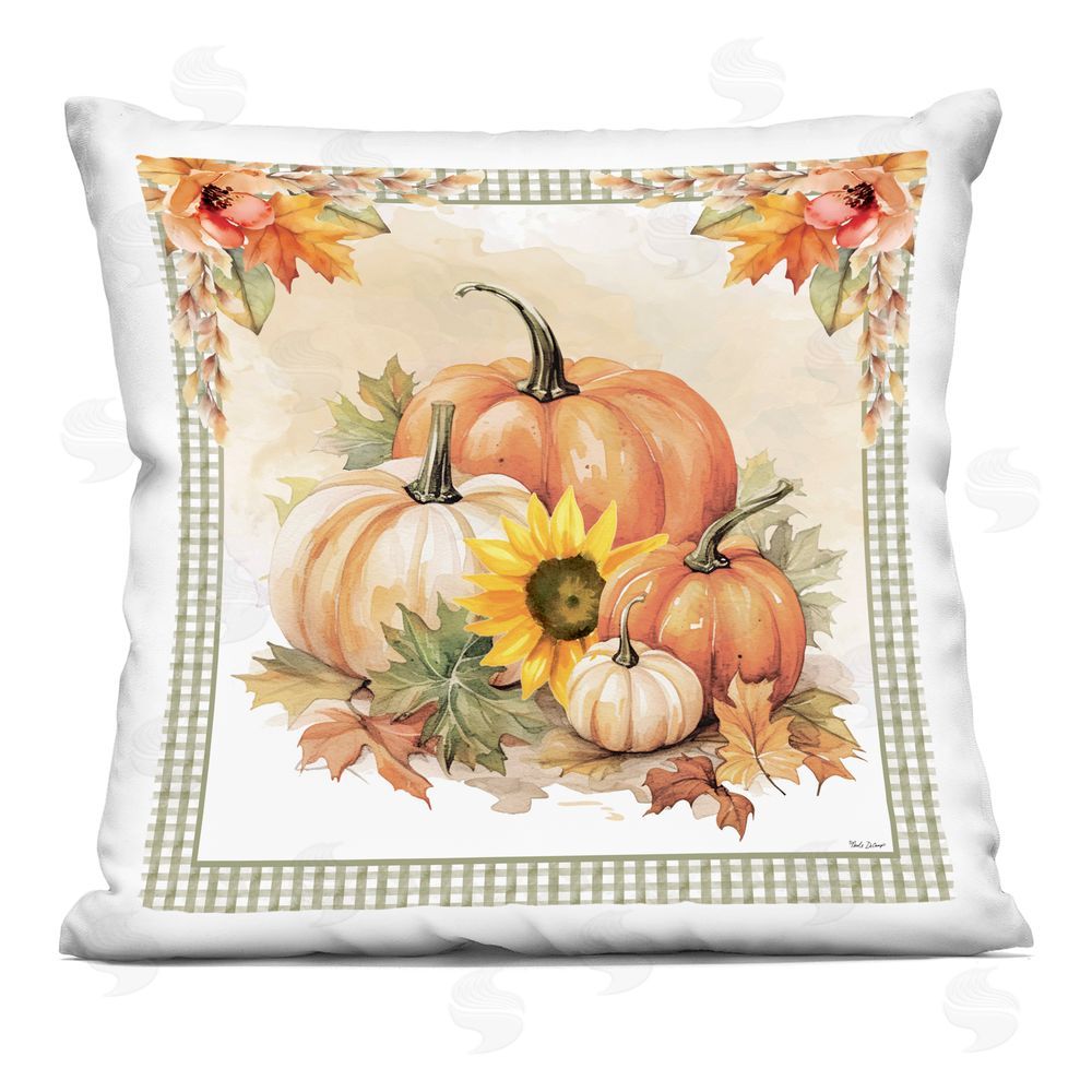 Nicole DeCamp Autumn Pumpkins Floral Border Printed Plush Polyester Throw Pillow