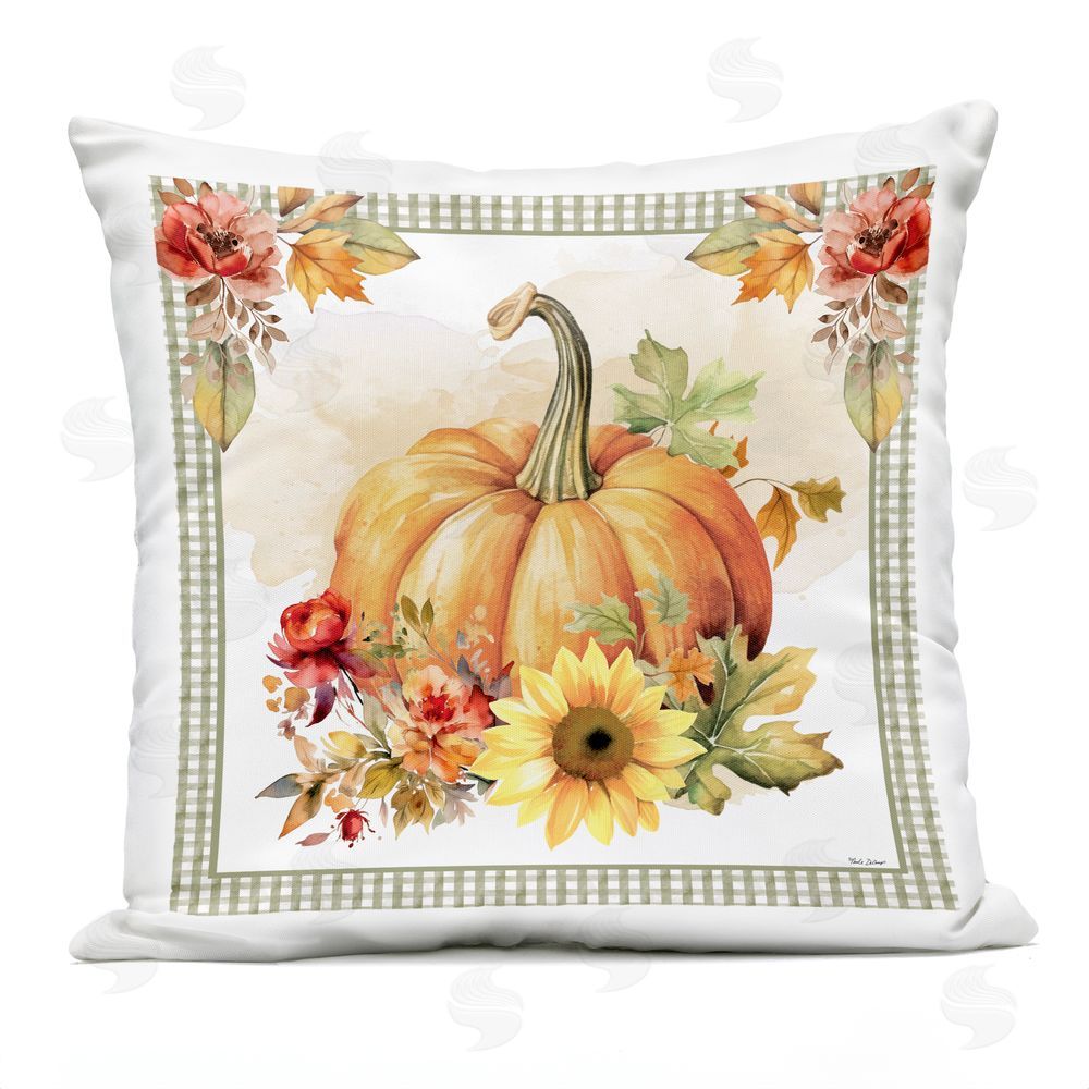 Nicole DeCamp Gingham Bordered Pumpkin Outdoor Quick-Dry Polyester Printed Throw Pillow