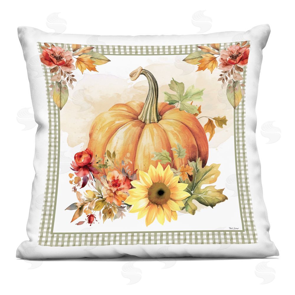 Nicole DeCamp Gingham Bordered Pumpkin Printed Plush Polyester Throw Pillow