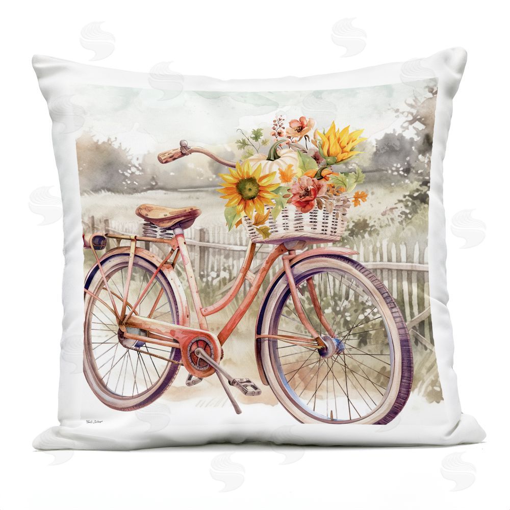 Nicole DeCamp Autumn Floral Bicycle Outdoor Quick-Dry Polyester Printed Throw Pillow