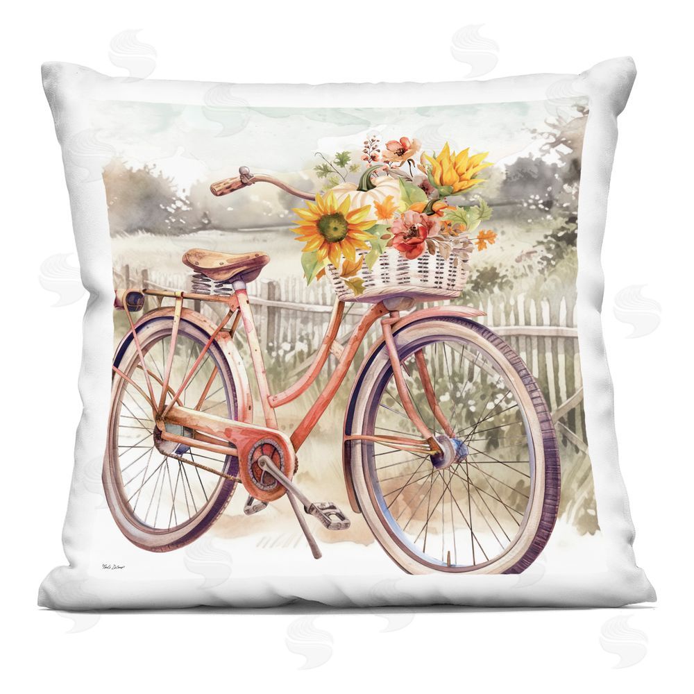 Nicole DeCamp Autumn Floral Bicycle Printed Plush Polyester Throw Pillow