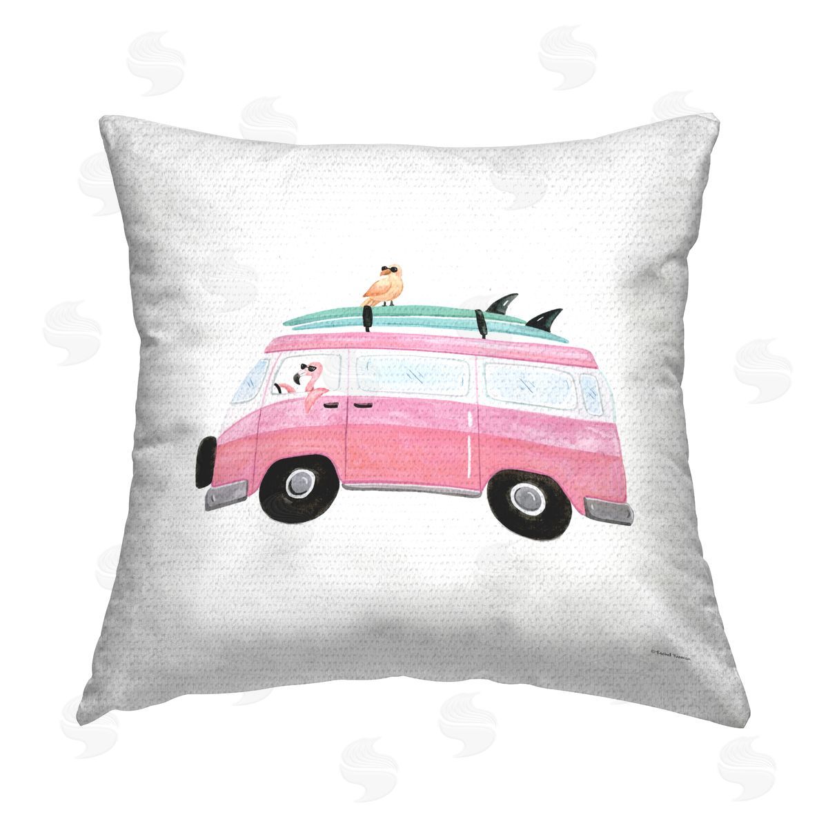 Rachel Nieman Summer Birds & Van Outdoor Quick-Dry Polyester Printed Throw Pillow