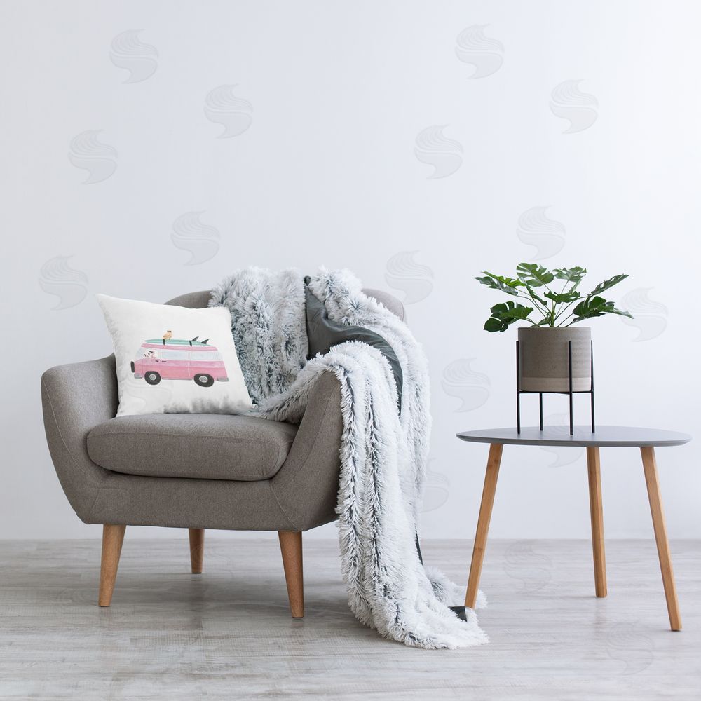 Rachel Nieman Summer Birds & Van Printed Plush Polyester Throw Pillow On Chair