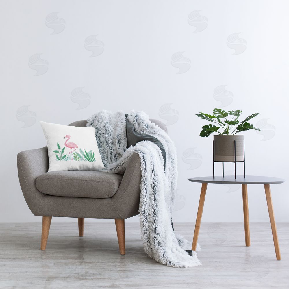 Susan Ball Summer Flamingo & Fronds Printed Plush Polyester Throw Pillow On Chair
