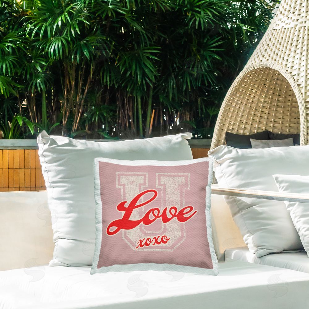 Higher Learning/Life Is High Love U XOXO Varsity Outdoor Quick-Dry Polyester Printed Throw Pillow in Back Yard
