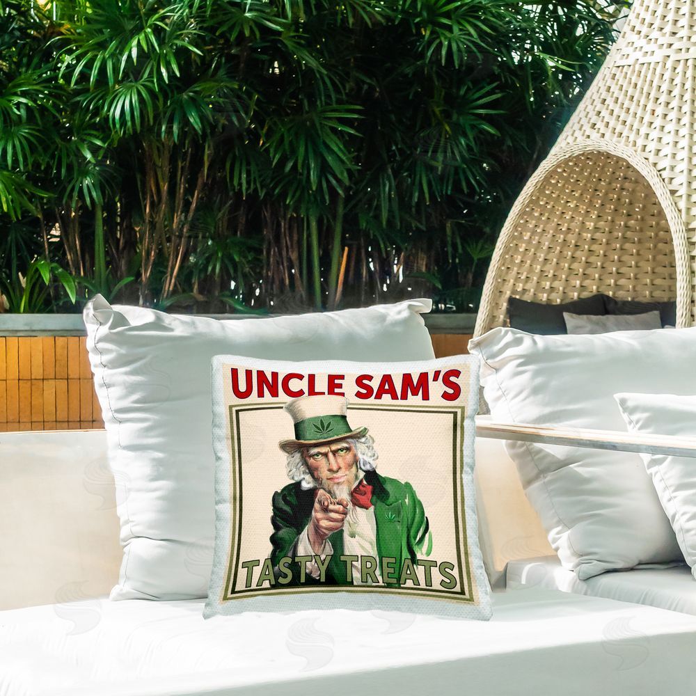Classic Cannabis/Life Is High Vintage Character Tasty Treats Outdoor Quick-Dry Polyester Printed Throw Pillow in Back Yard