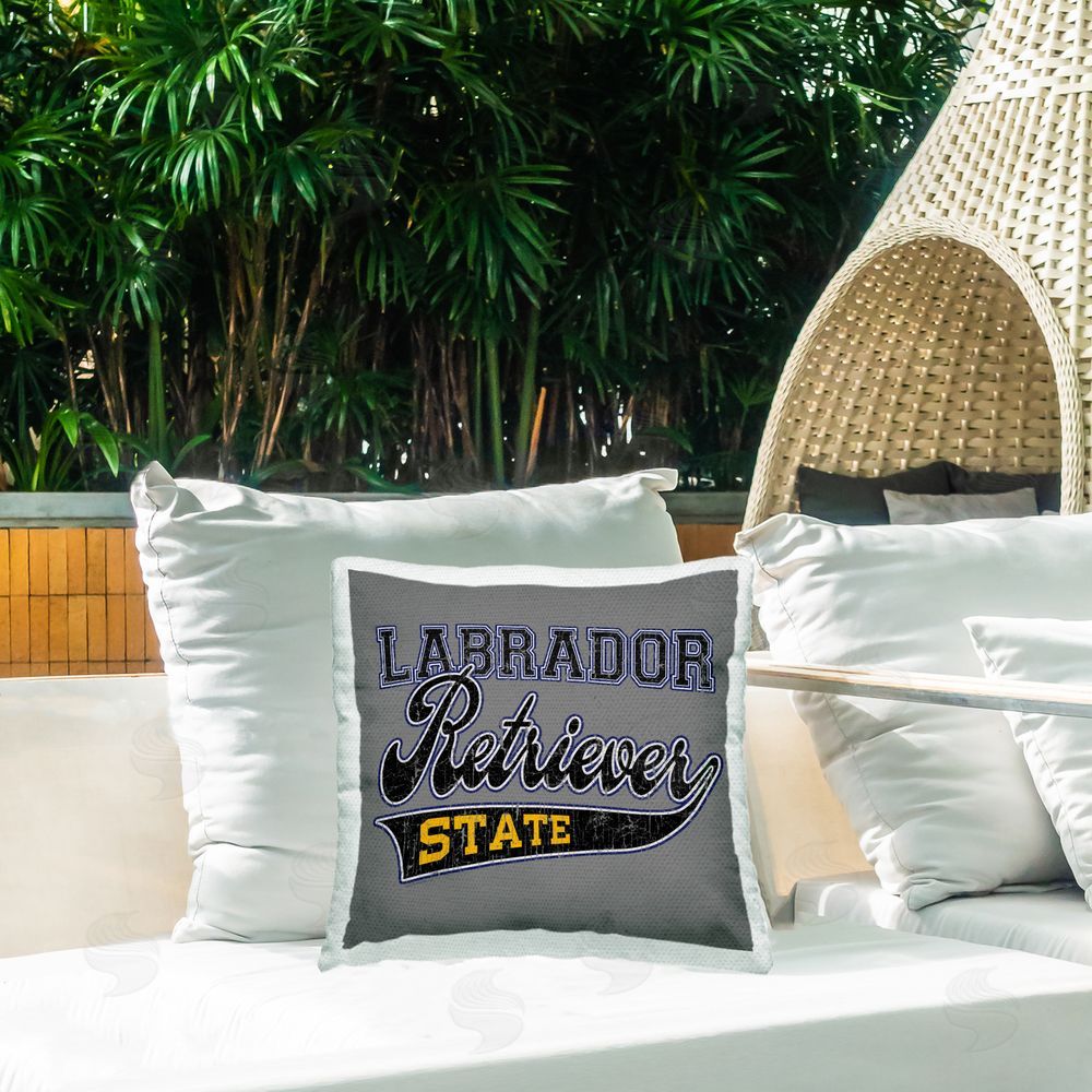 Spirit Animals/Life Is High Labrador Retriever State Outdoor Quick-Dry Polyester Printed Throw Pillow in Back Yard