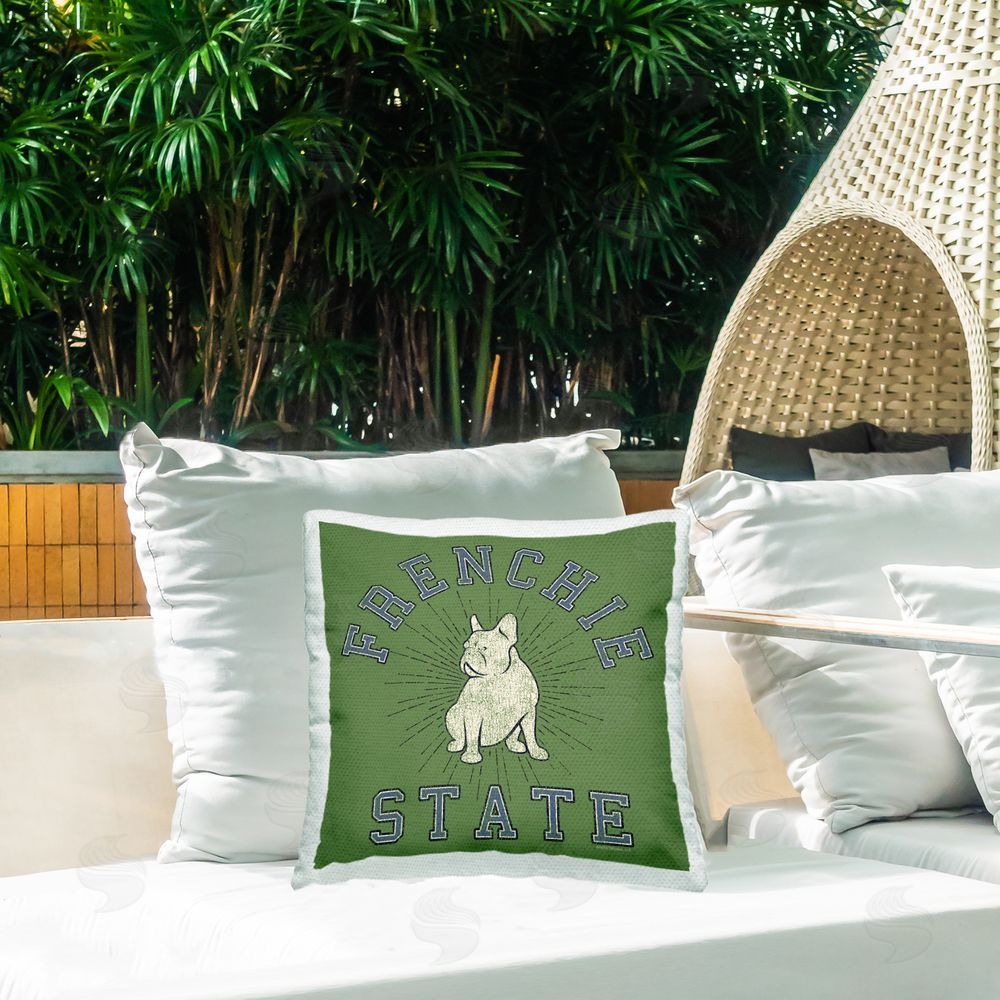 Spirit Animals/Life Is High Vintage Frenchie State Outdoor Quick-Dry Polyester Printed Throw Pillow in Back Yard