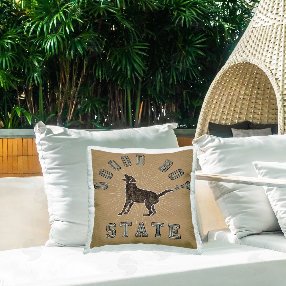 Spirit Animals/Life Is High Vintage Good Boy State Outdoor Quick-Dry Polyester Printed Throw Pillow in Back Yard