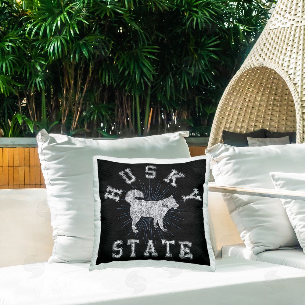 Spirit Animals/Life Is High Vintage Husky State Outdoor Quick-Dry Polyester Printed Throw Pillow in Back Yard
