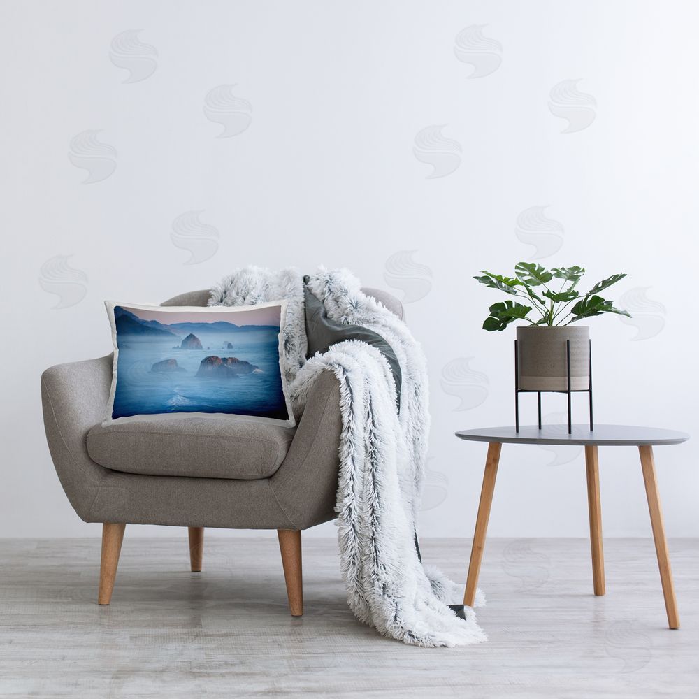 Marty Hulsebos Rocks Protruding from Sea Printed Plush Polyester Throw Pillow On Chair