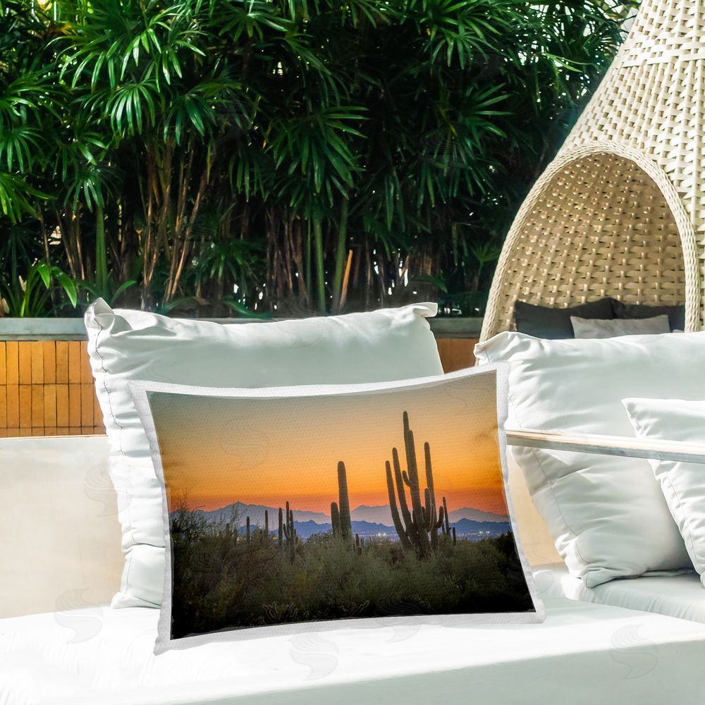 Marty Hulsebos Looming Cacti Sunset Outdoor Quick-Dry Polyester Printed Throw Pillow in Back Yard