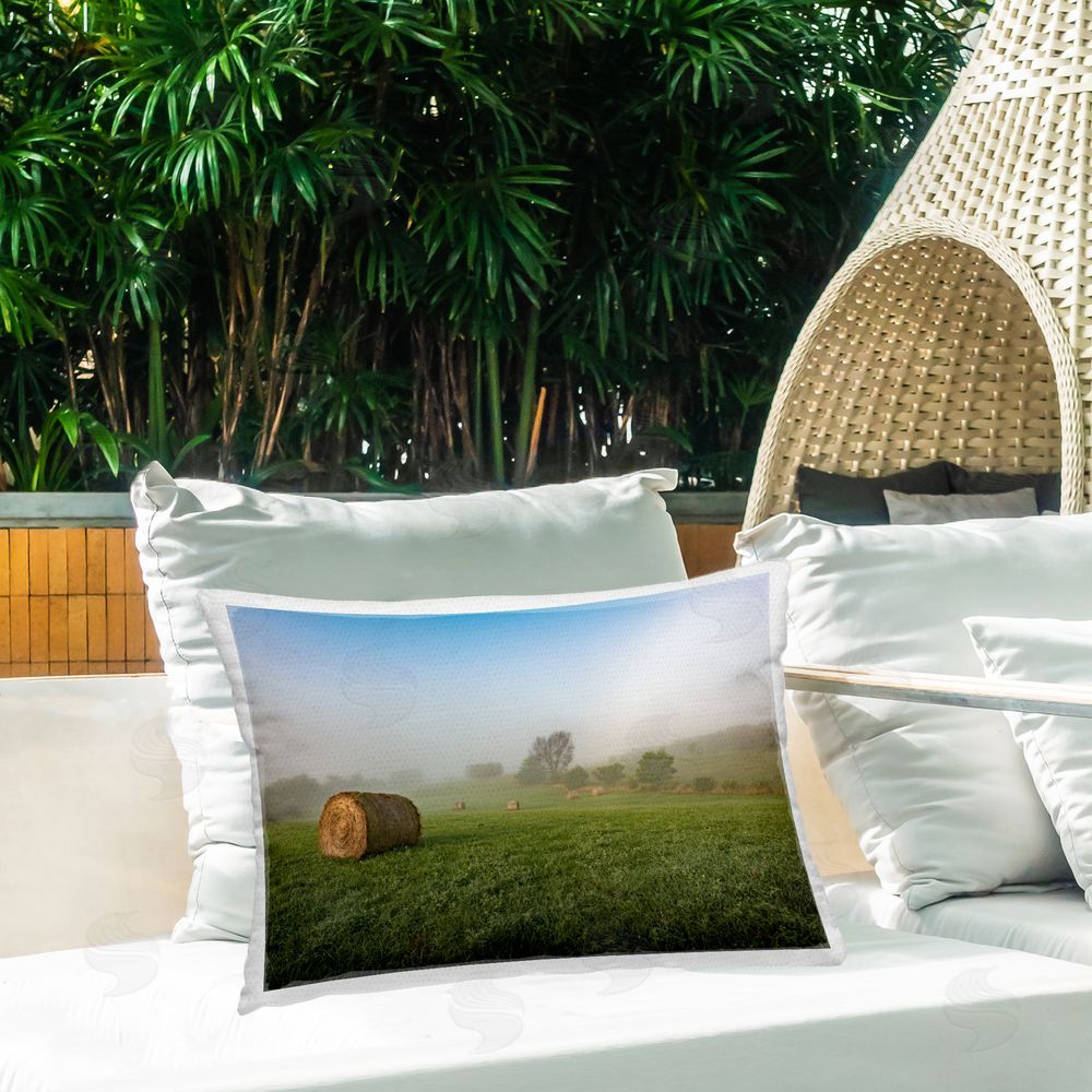 Marty Hulsebos Hay Bales Country Horizon Outdoor Quick-Dry Polyester Printed Throw Pillow in Back Yard