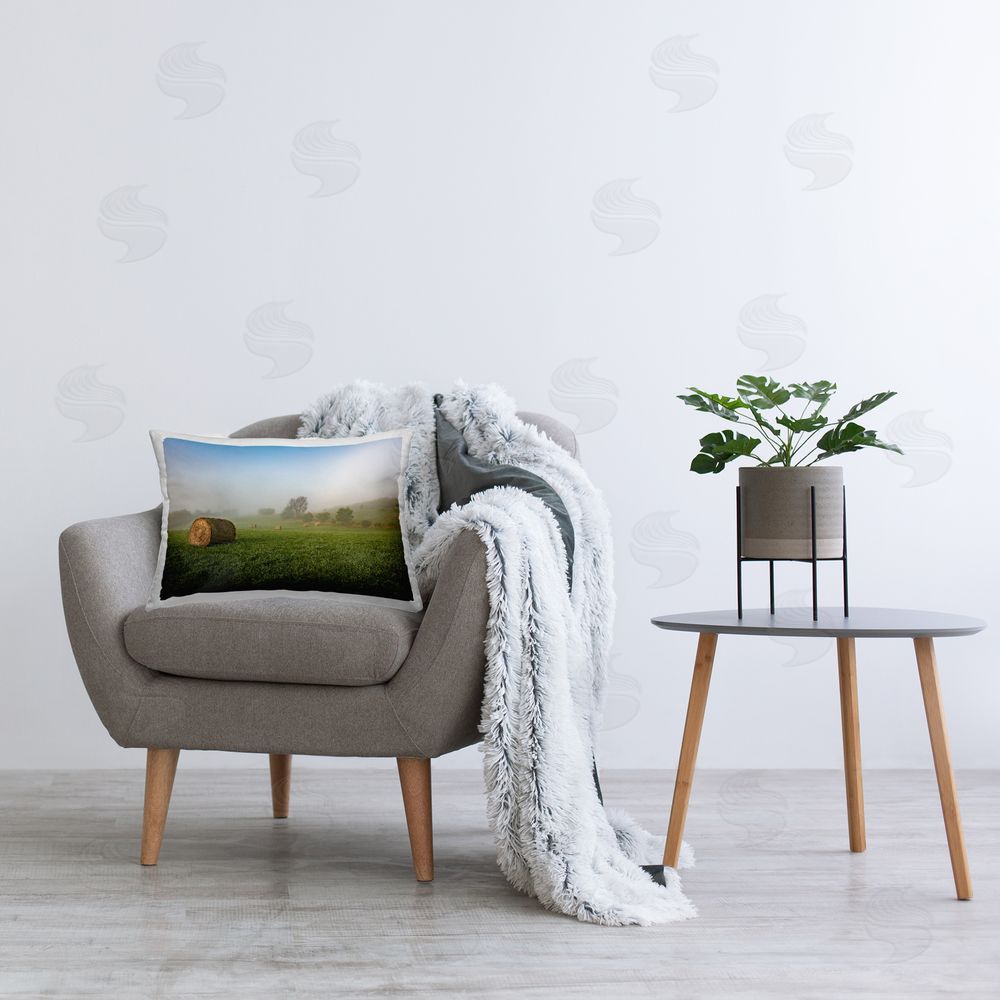 Marty Hulsebos Hay Bales Country Horizon Printed Plush Polyester Throw Pillow On Chair