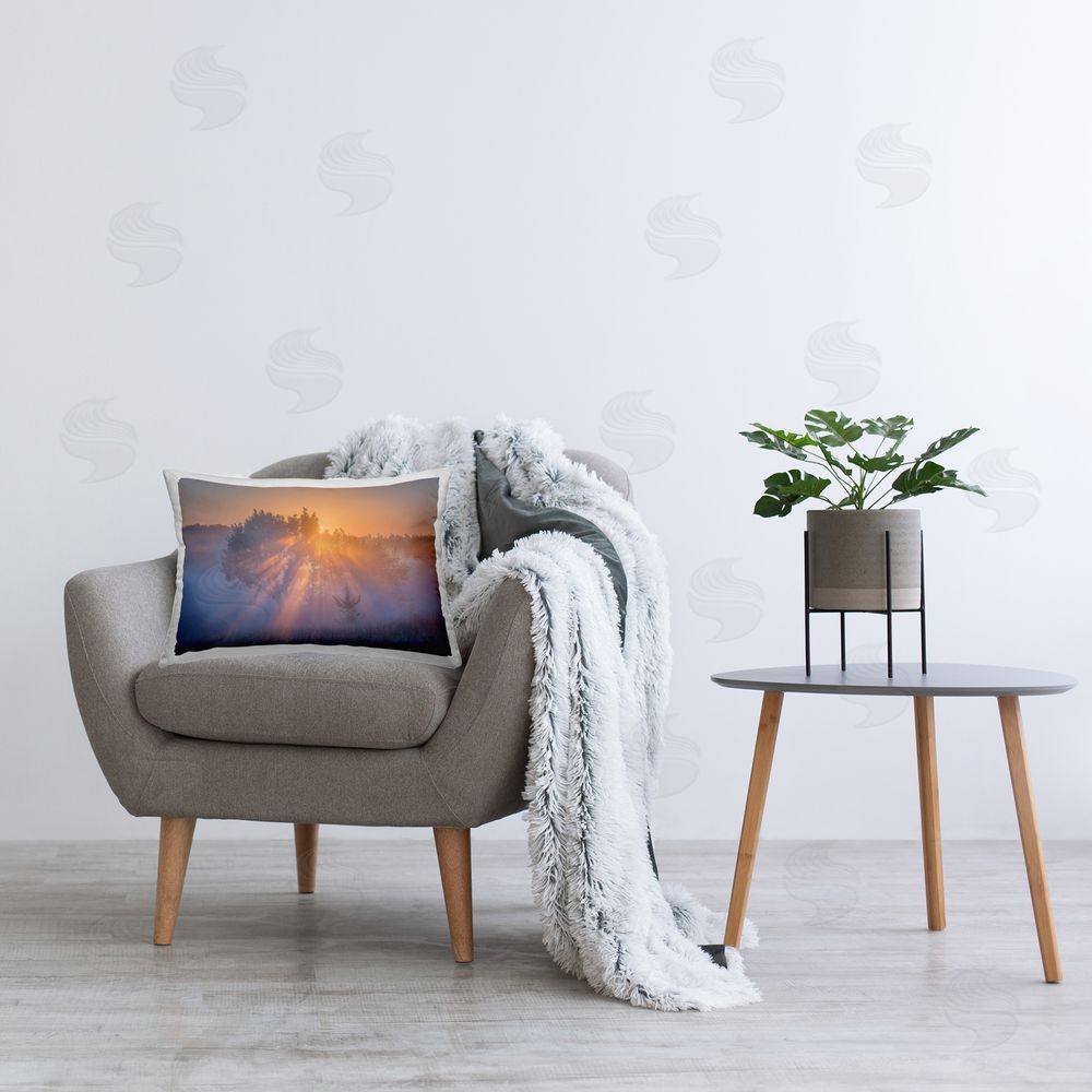 Marty Hulsebos Sun Rays Peeking Landscape Printed Plush Polyester Throw Pillow On Chair