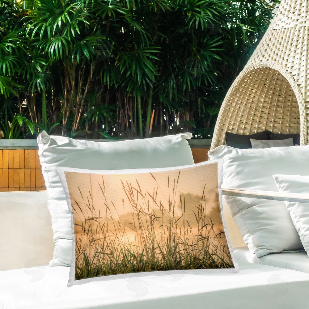 Marty Hulsebos Grassy Country Reeds Outdoor Quick-Dry Polyester Printed Throw Pillow in Back Yard