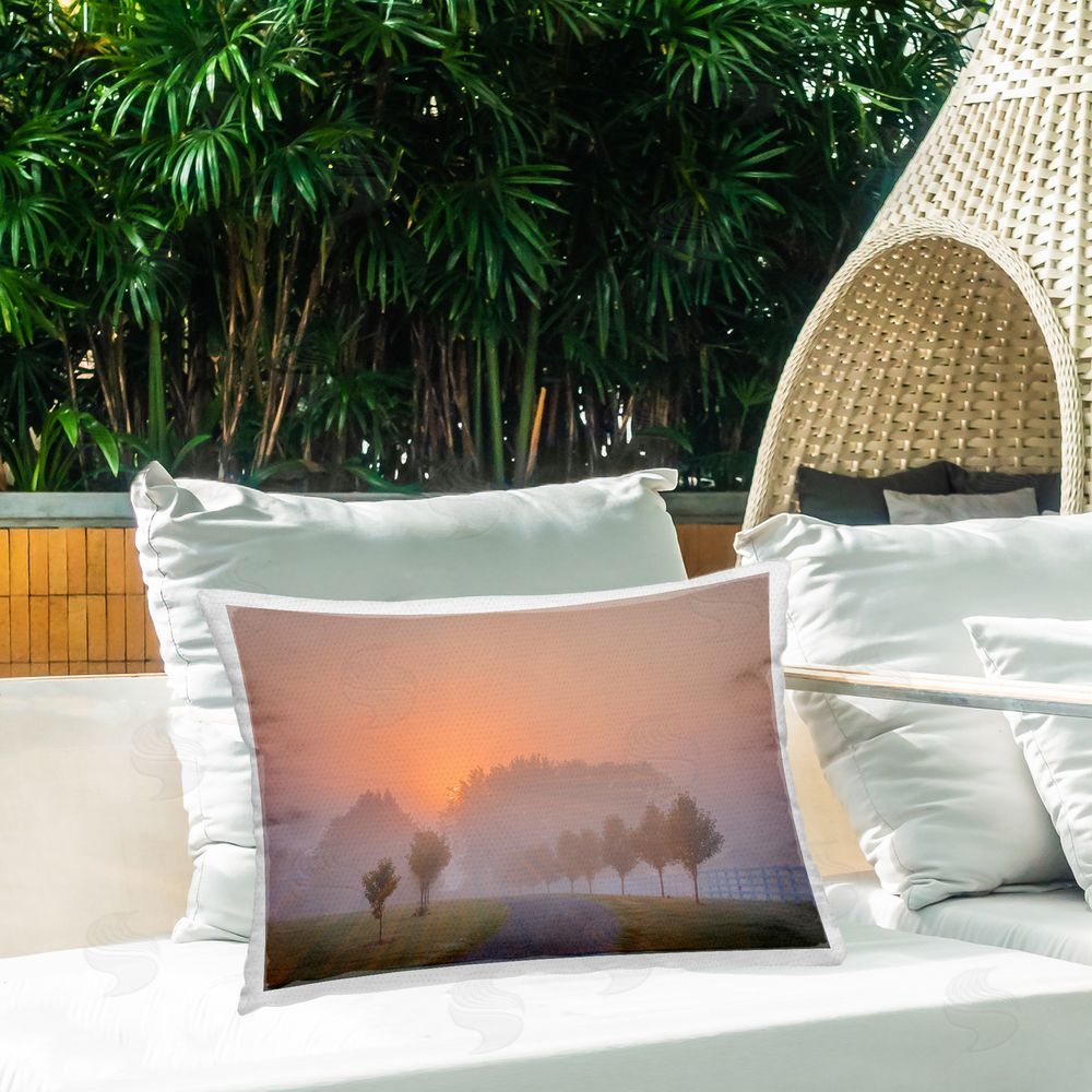 Marty Hulsebos Grove Path at Sunset Outdoor Quick-Dry Polyester Printed Throw Pillow in Back Yard