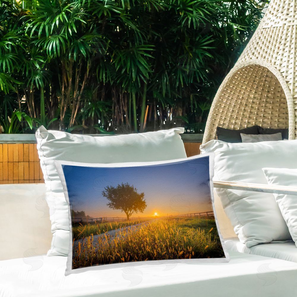Marty Hulsebos Rising Sun Horizon Outdoor Quick-Dry Polyester Printed Throw Pillow in Back Yard