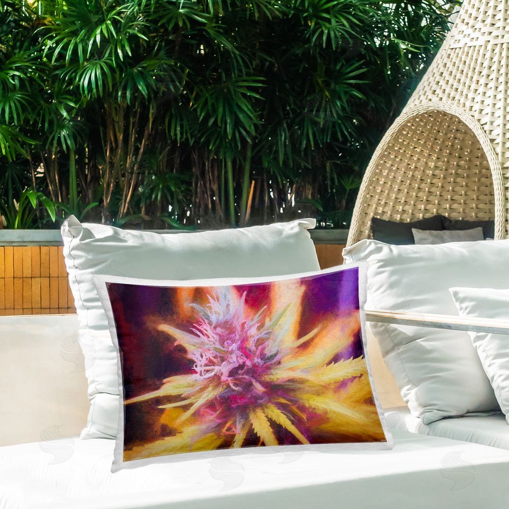 LIH Chalk Cannabis Flower Outdoor Quick-Dry Polyester Printed Throw Pillow in Back Yard