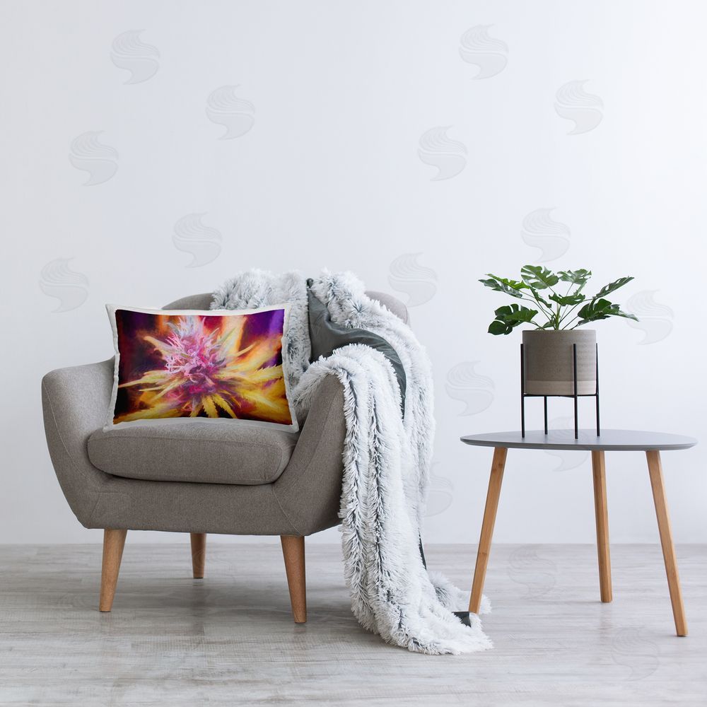 LIH Chalk Cannabis Flower Printed Plush Polyester Throw Pillow On Chair