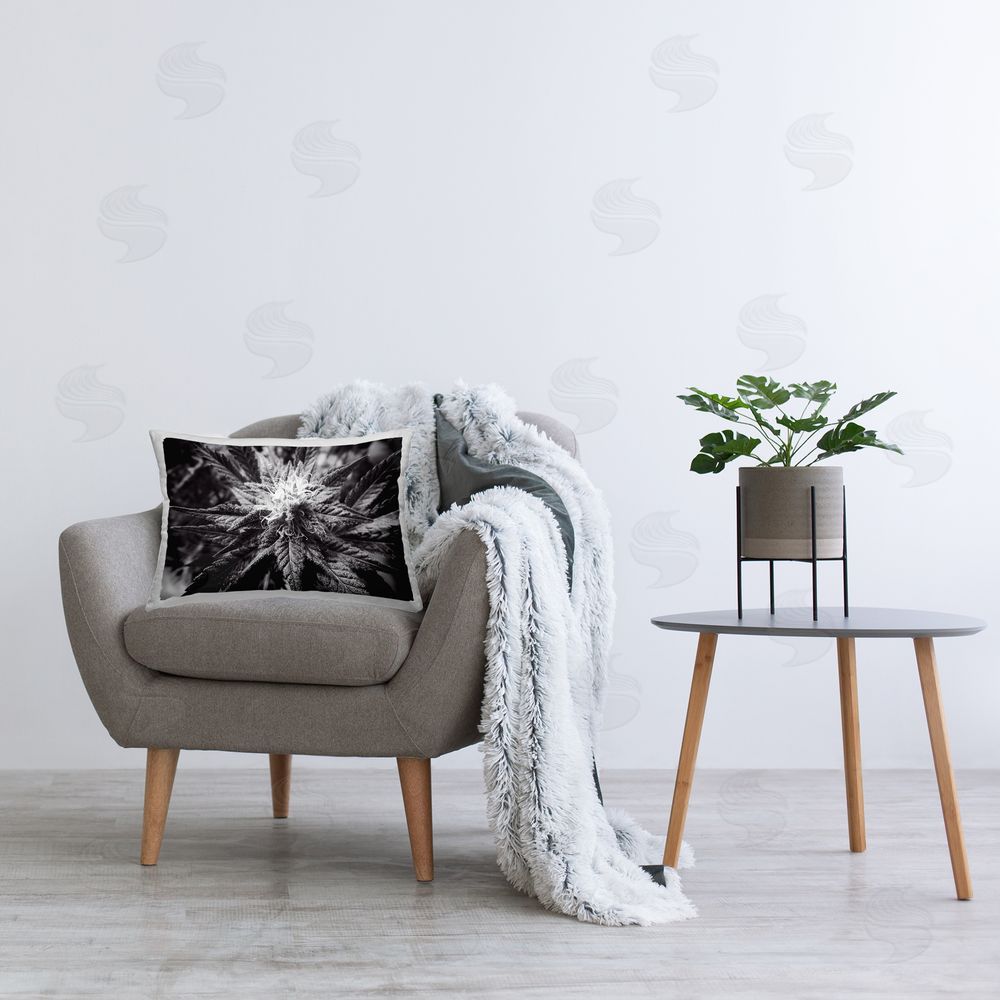 LIH Dark Cannabis Flower Printed Plush Polyester Throw Pillow On Chair