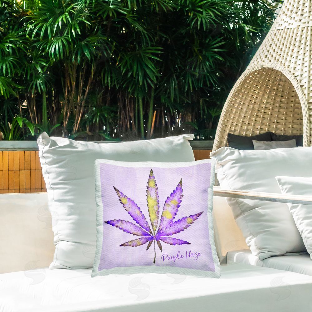 LIH Purple Haze Plant Leaf Outdoor Quick-Dry Polyester Printed Throw Pillow in Back Yard