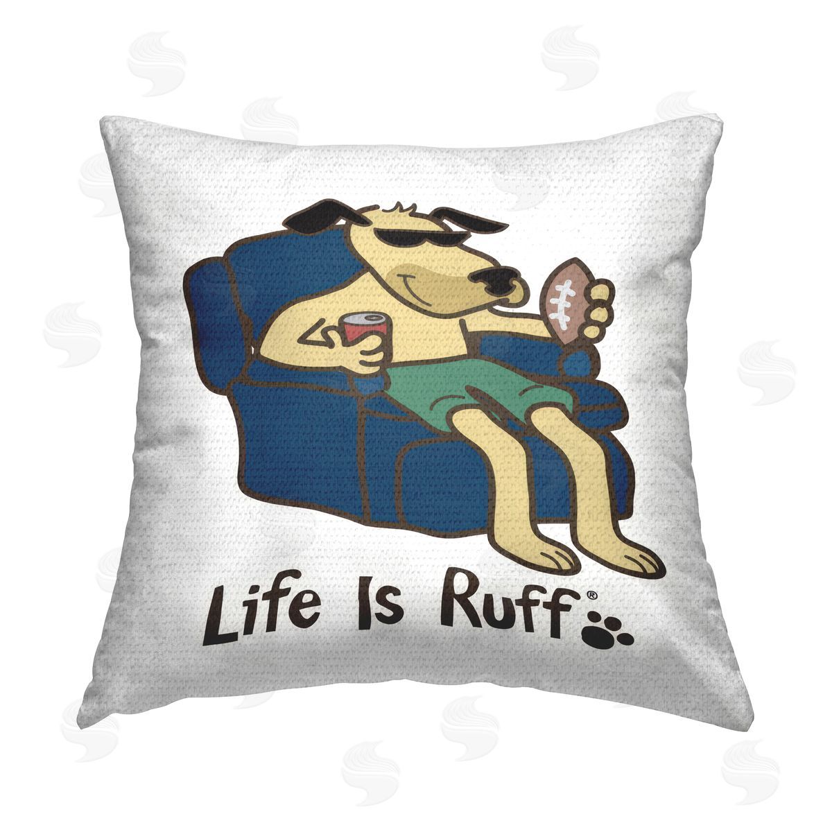 LIR Lounging Dog with Football Outdoor Quick-Dry Polyester Printed Throw Pillow