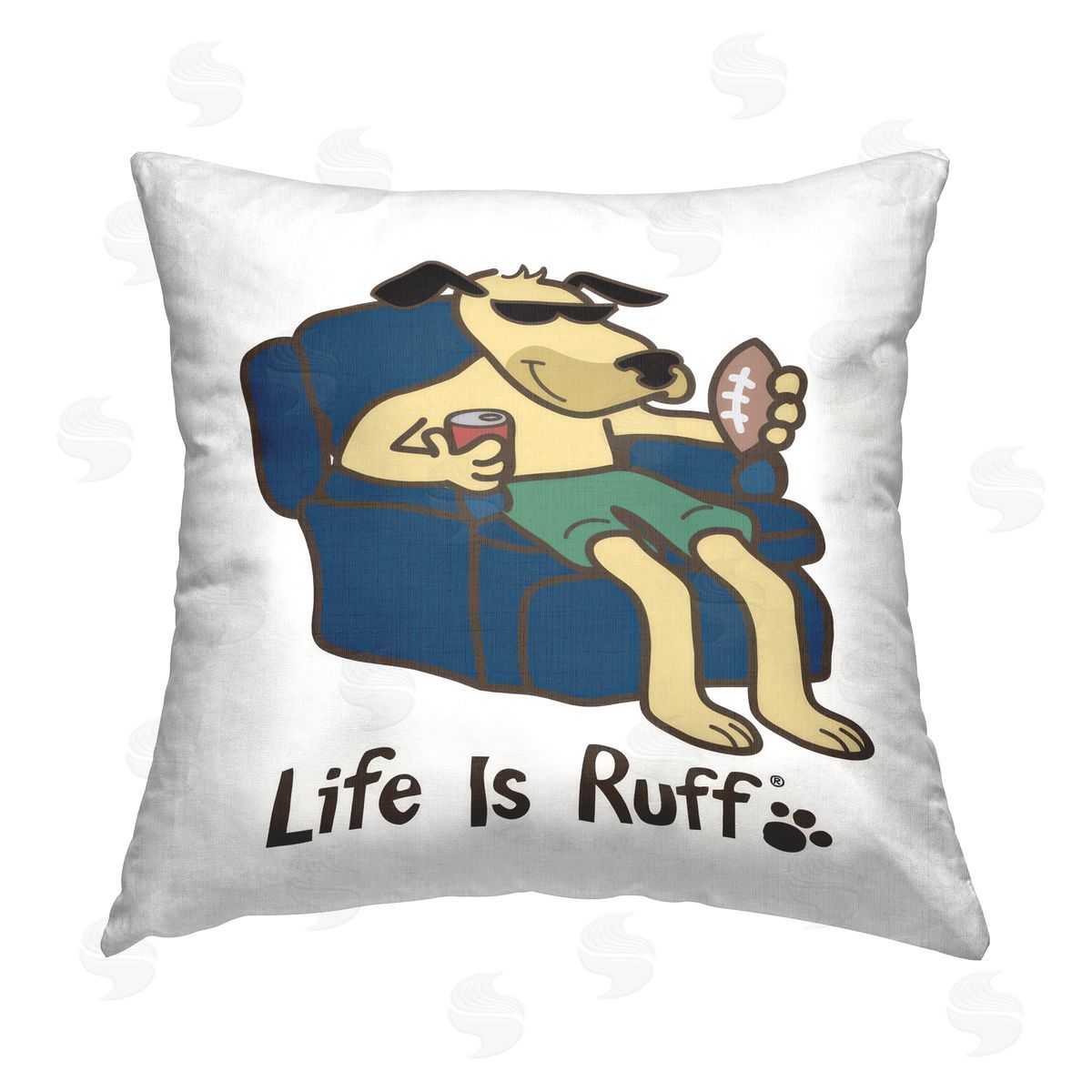 LIR Lounging Dog with Football Printed Plush Polyester Throw Pillow