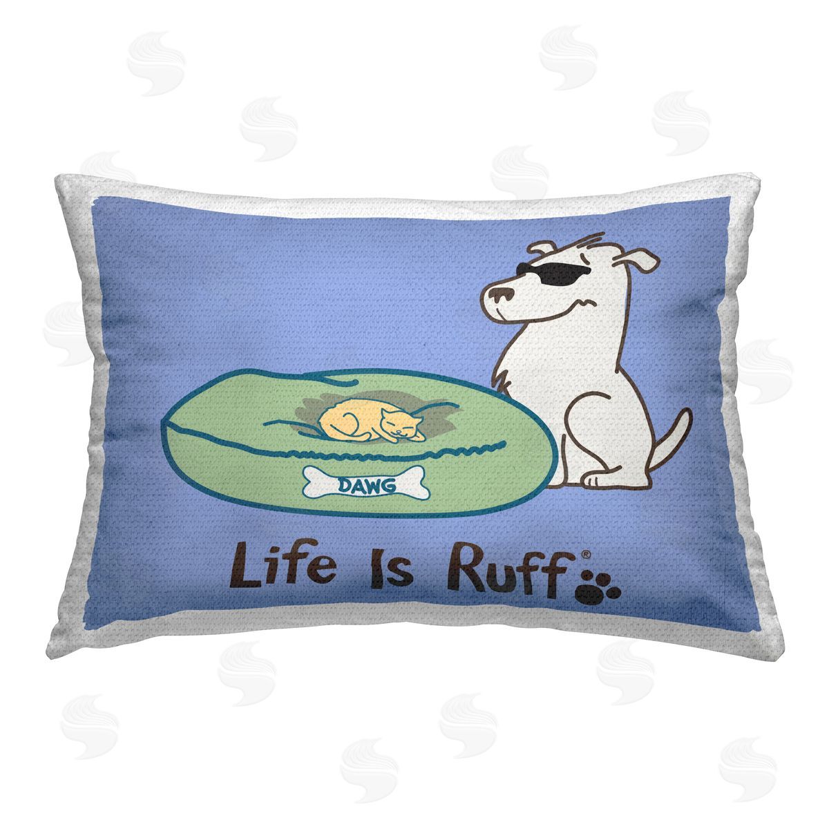 LIR Cat on Dog Bed Outdoor Quick-Dry Polyester Printed Throw Pillow