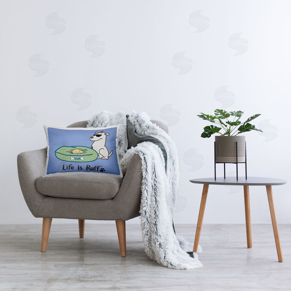 LIR Cat on Dog Bed Printed Plush Polyester Throw Pillow On Chair