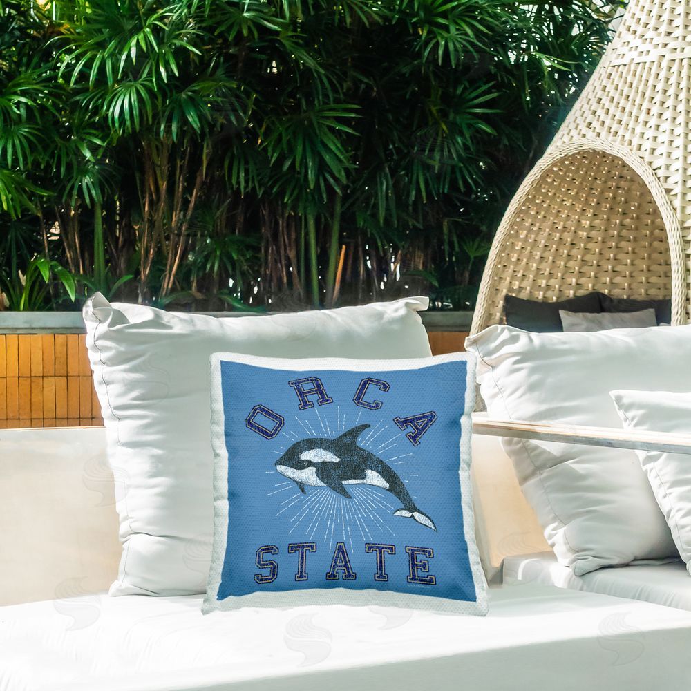 Spirit Animals/Life Is High Vintage Orca State Outdoor Quick-Dry Polyester Printed Throw Pillow in Back Yard